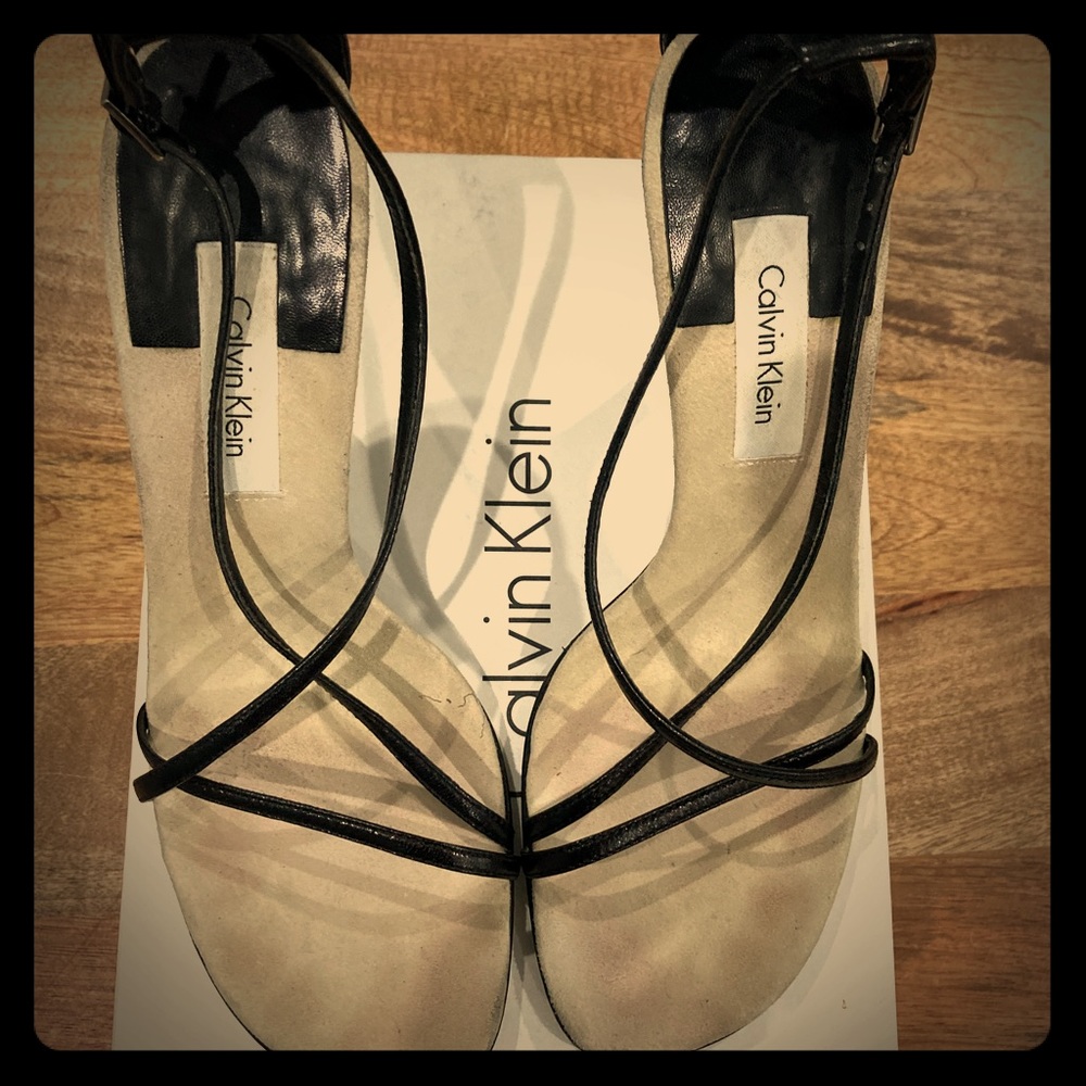 Calvin Klein Black Leather Strappy Sandal